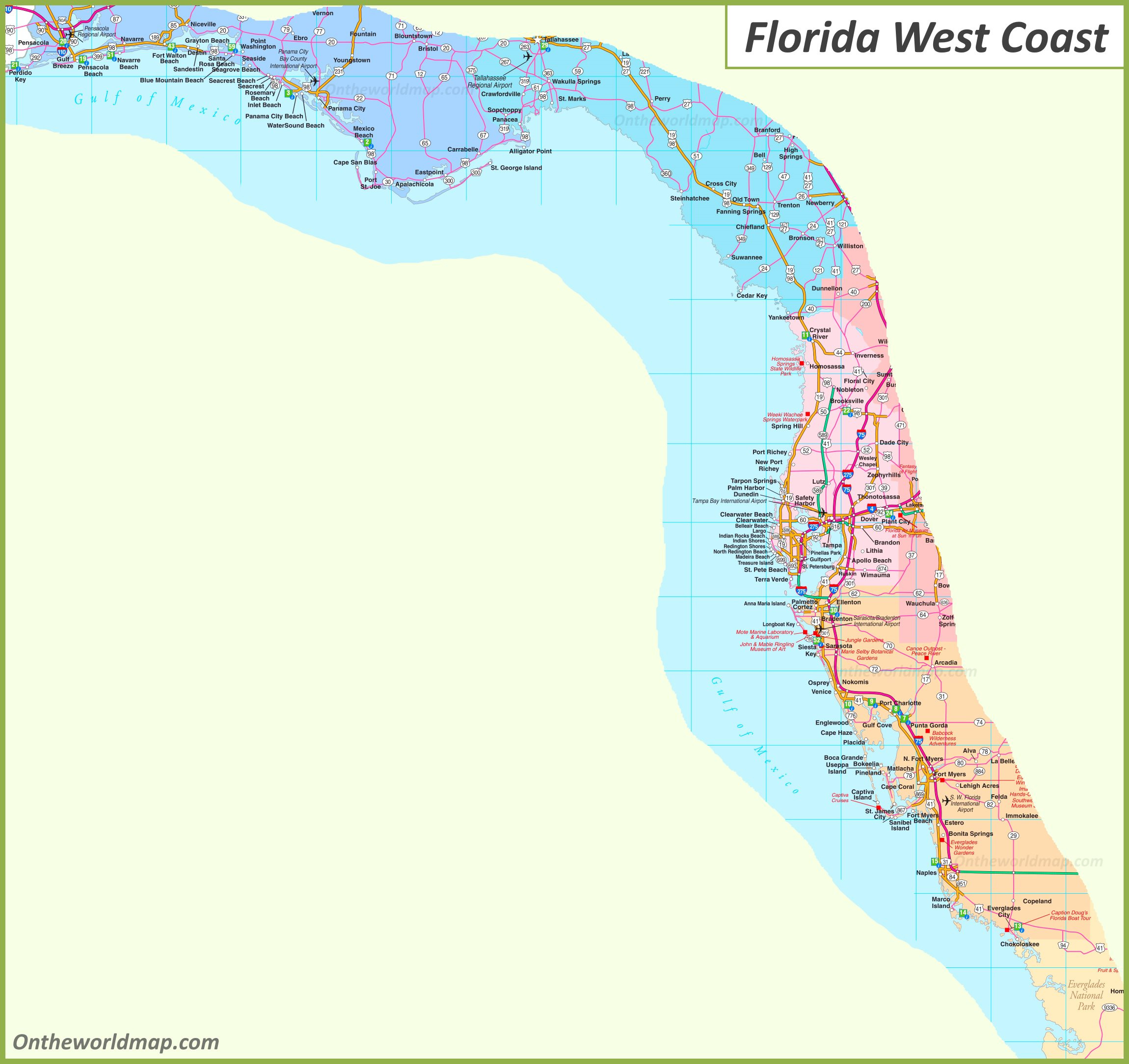 Map Of Florida West Coast - Florida Gulf Coast Map - Ontheworldmap with Map of West Coast of Florida USA