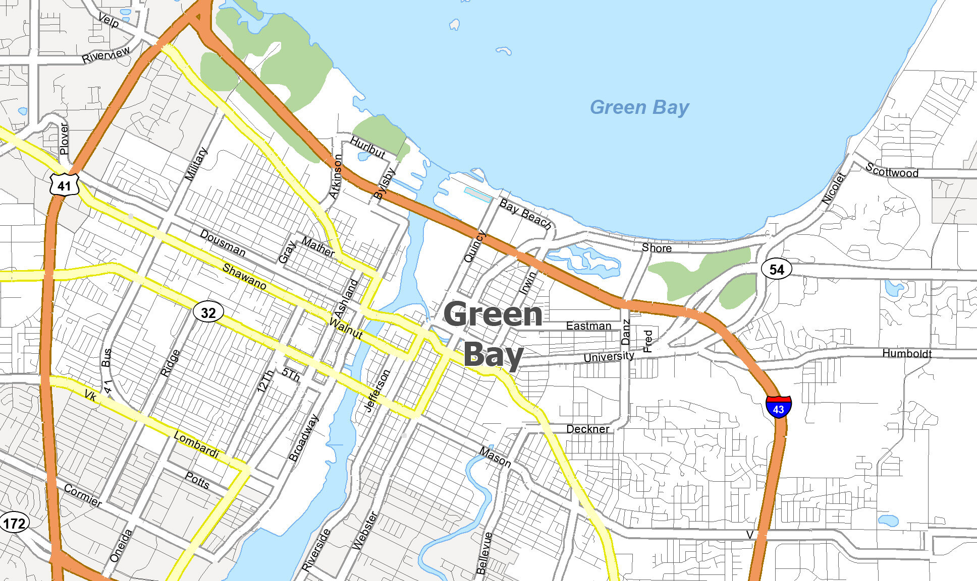 Map Of Green Bay, Wisconsin - Gis Geography with regard to Map of Green Bay Wisconsin USA