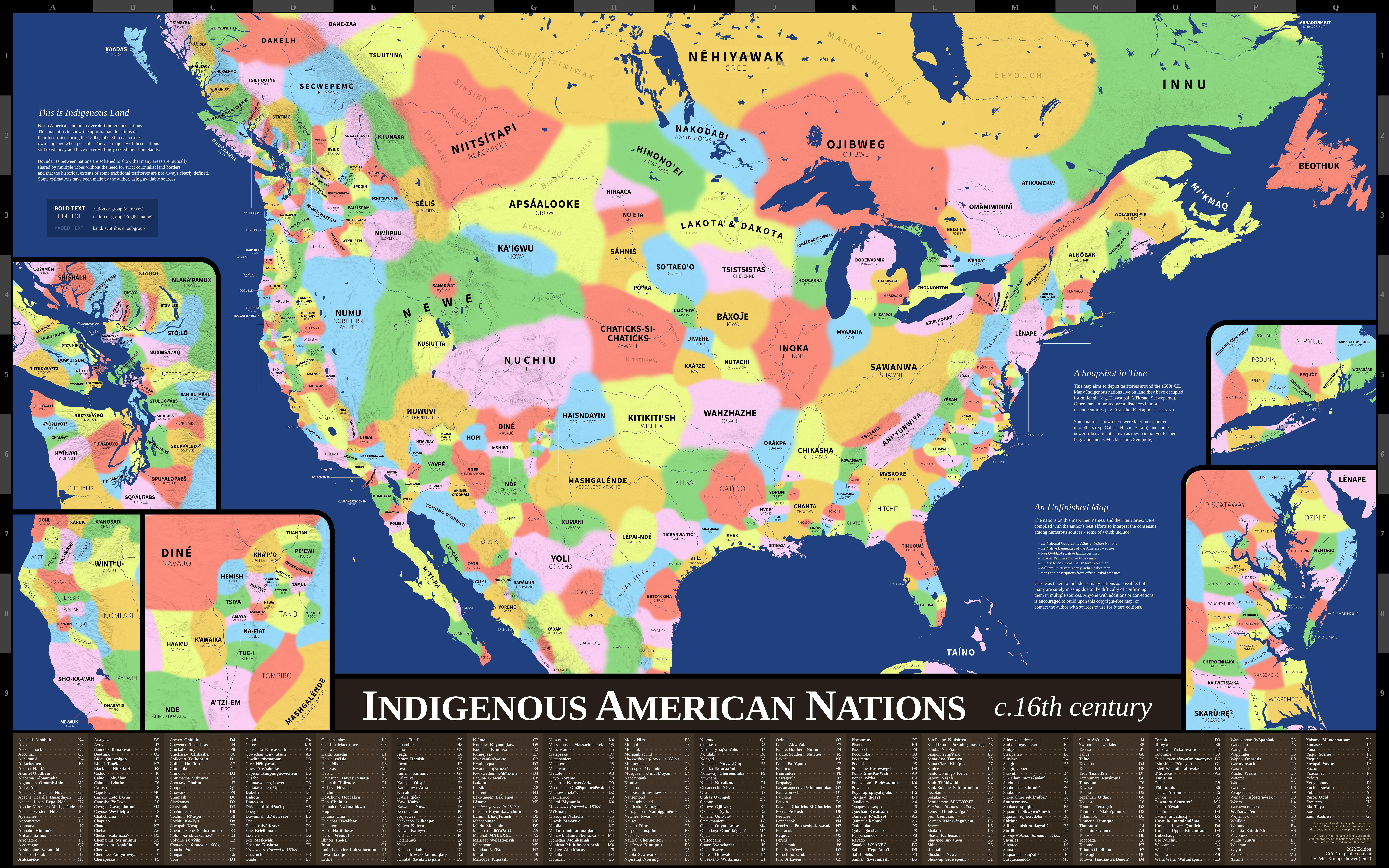 Map Of Indigenous American Nations, C.1500S (Public Domain for Map of Native Tribes In USA