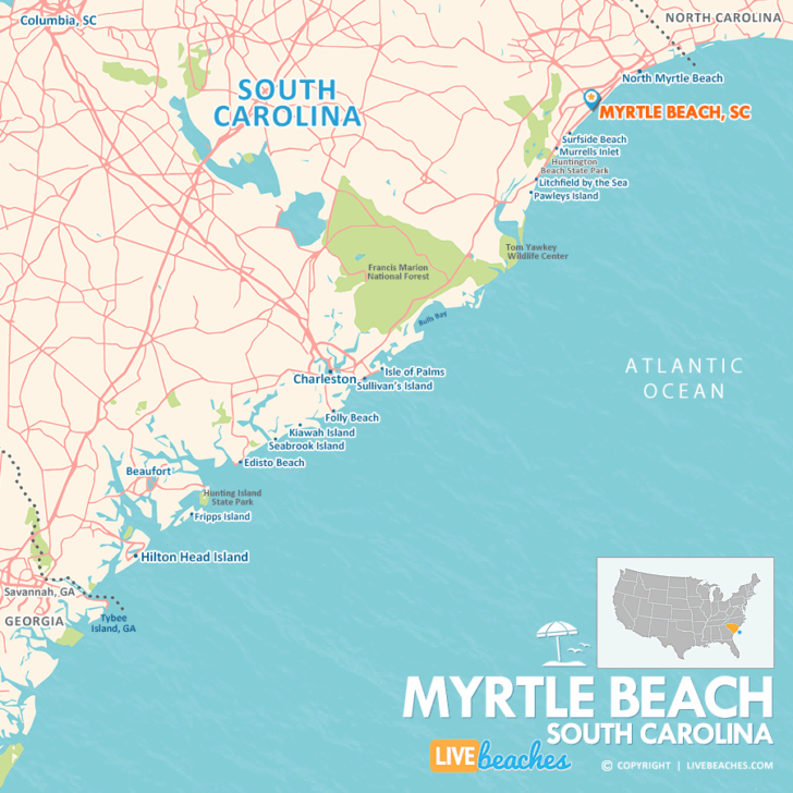 Myrtle Beach On Map of USA