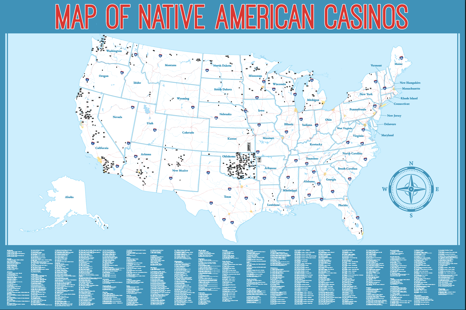Map Of Native American Casinos - 24&amp;quot;X36&amp;quot; intended for Map Of All Casinos In Usa
