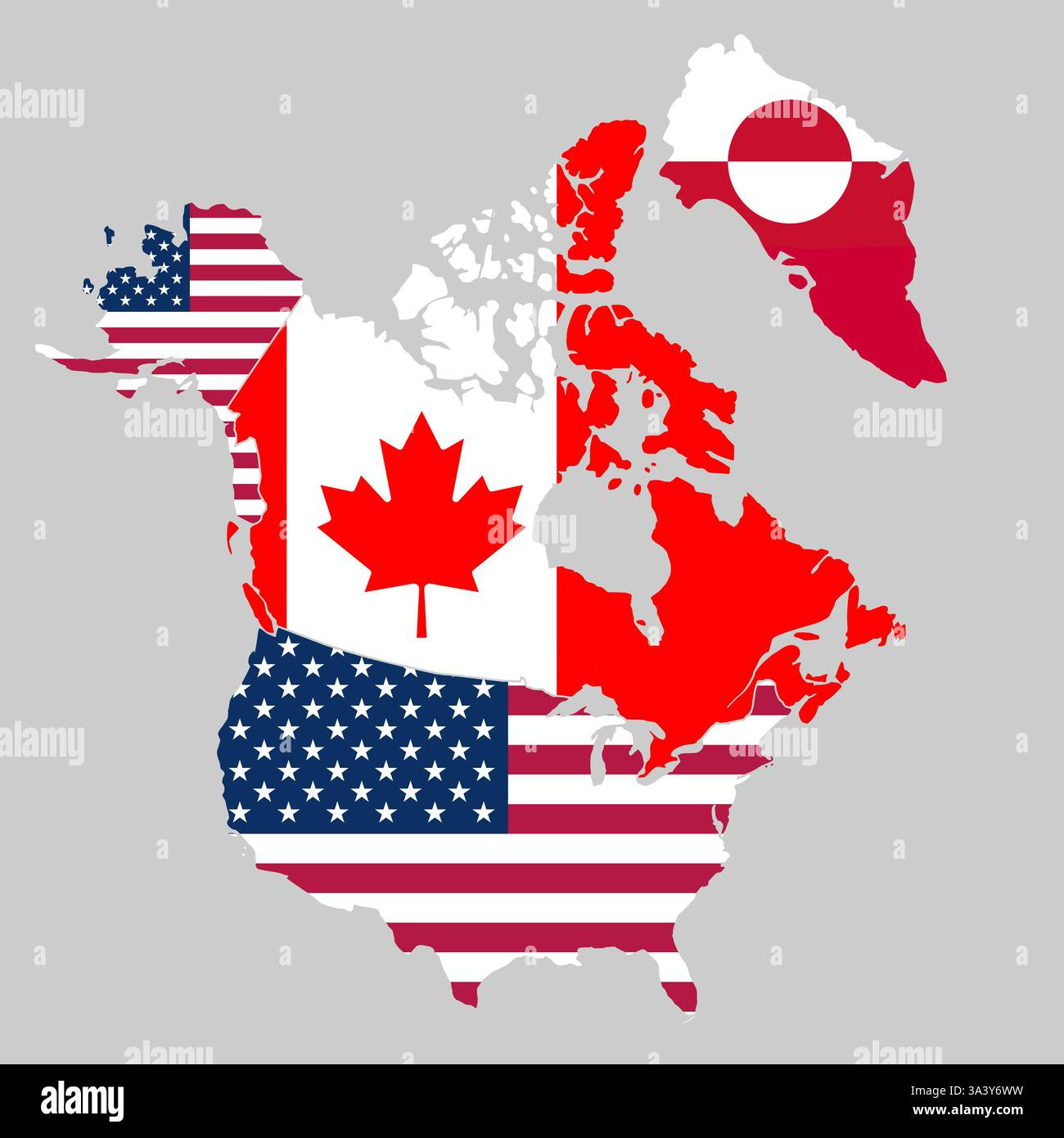 Map Of North America With Borders And Flags Colors Of United inside Map Of Canada Usa And Greenland