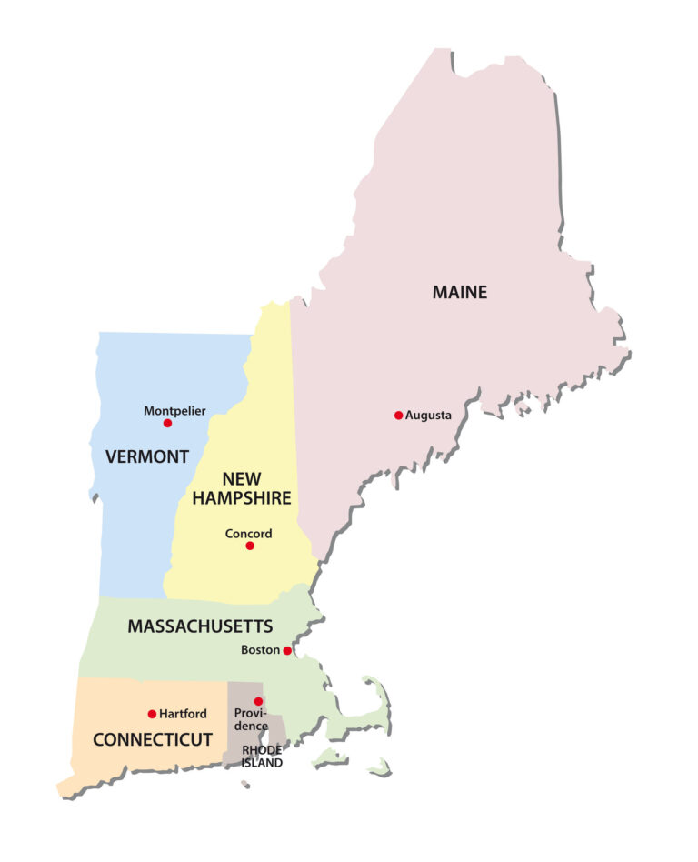 Map of Northeast USA with States and Capitals