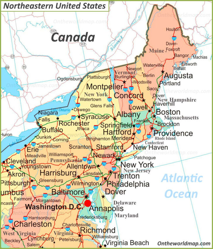 Map of Northeastern States of USA Map of Northeastern States of USA