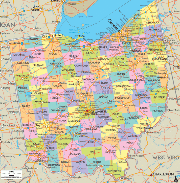 Map of USA Showing Cleveland Ohio