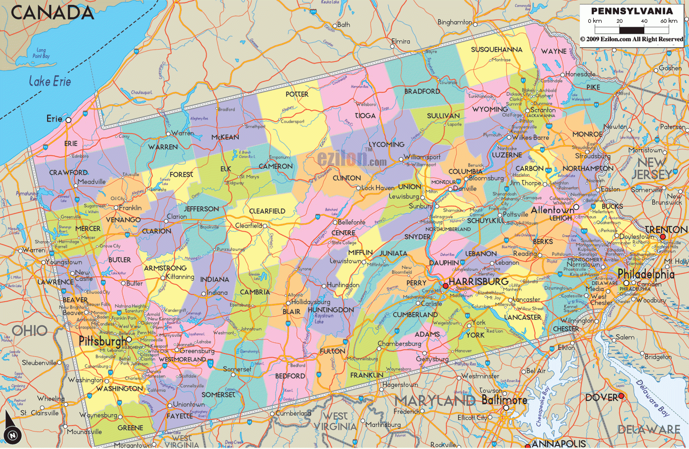 Map Of Pennsylvania - Detailed Pennsylvania Map With Cities intended for Show Pennsylvania On Map Of Usa