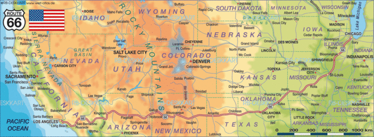 Road Map of Route 66 USA