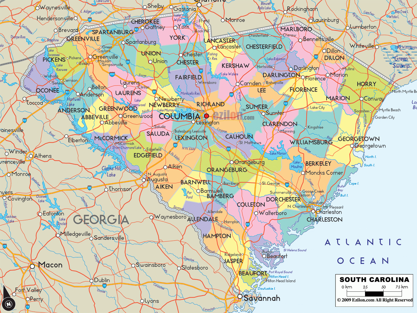 Map Of South Carolina - Detailed South Carolina Map With Cities in Map of Georgia and South Carolina USA with Cities