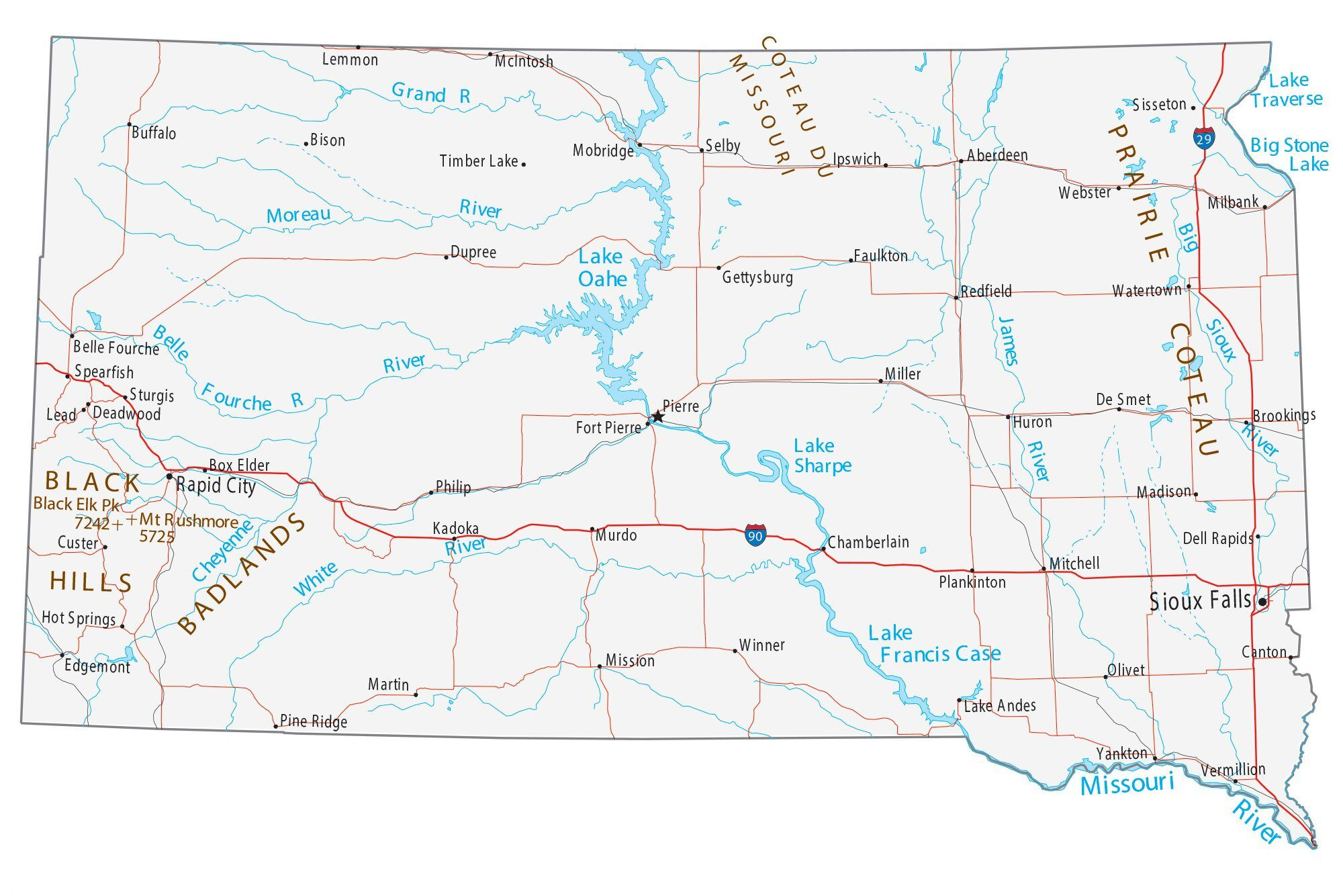 Map Of South Dakota - Cities And Roads - Gis Geography pertaining to Road Map Of South Dakota Usa