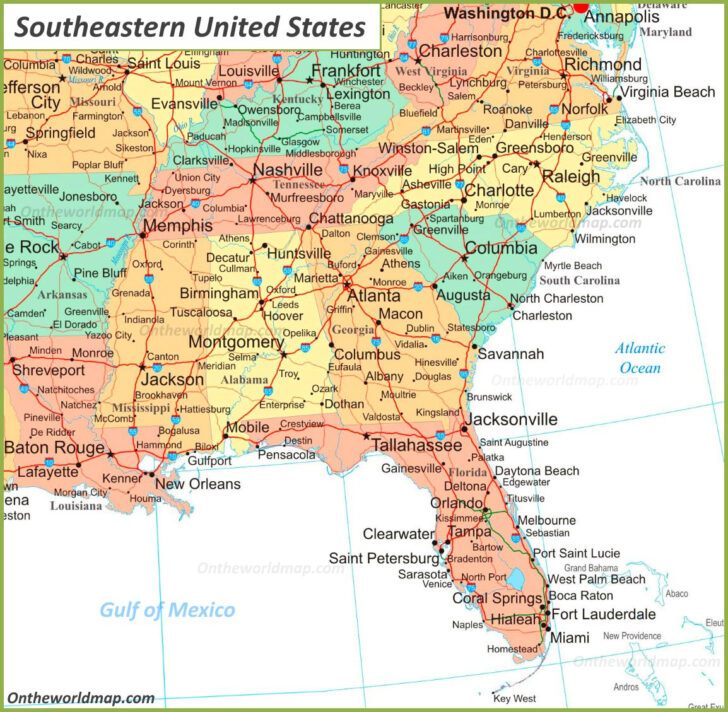 Map of South East Coast USA Map of South East Coast USA