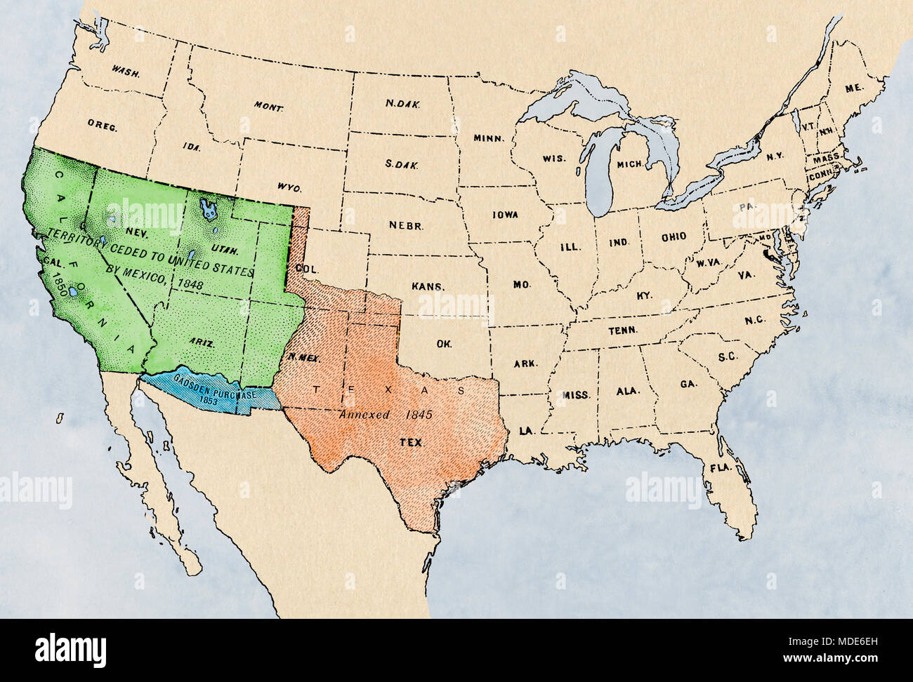 Map Of Territory From Mexico Added To The Southwestern United pertaining to Map Of Southwest Usa And Mexico