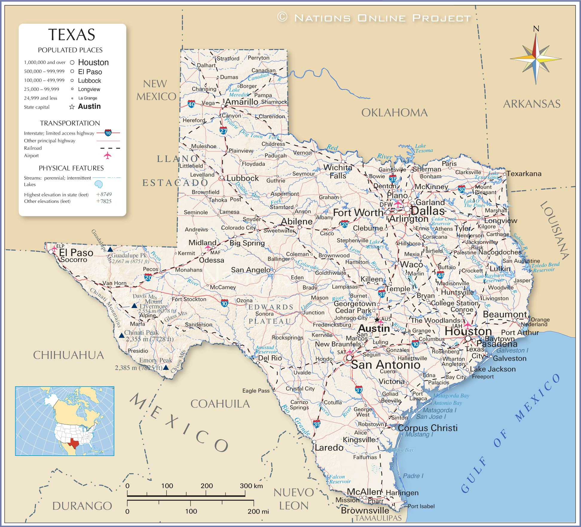 Map Of Texas State, Usa - Nations Online Project pertaining to Map of Texas USA with Cities
