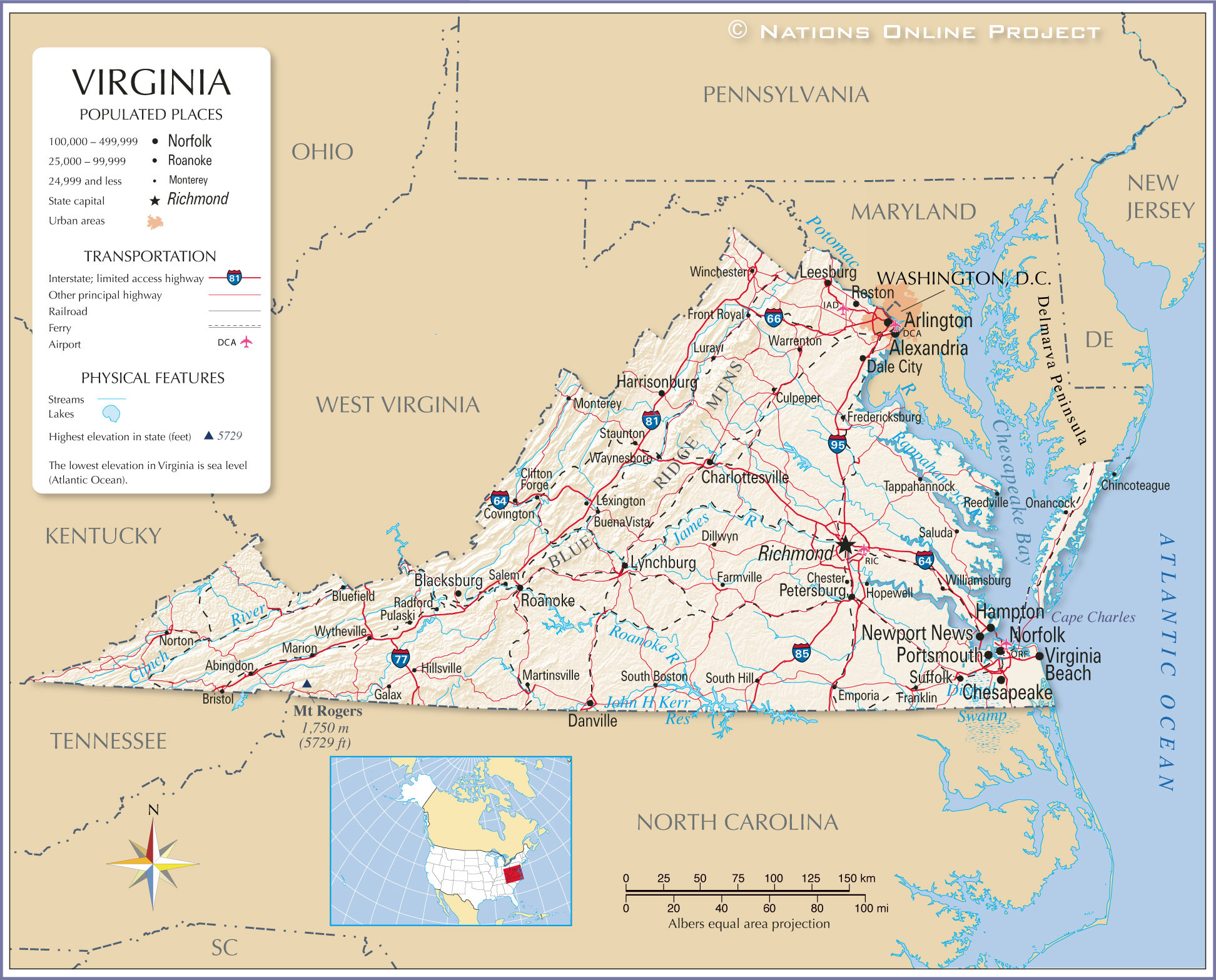 Map Of The Commonwealth Of Virginia, Usa - Nations Online Project pertaining to Map of Virginia USA and Surrounding States