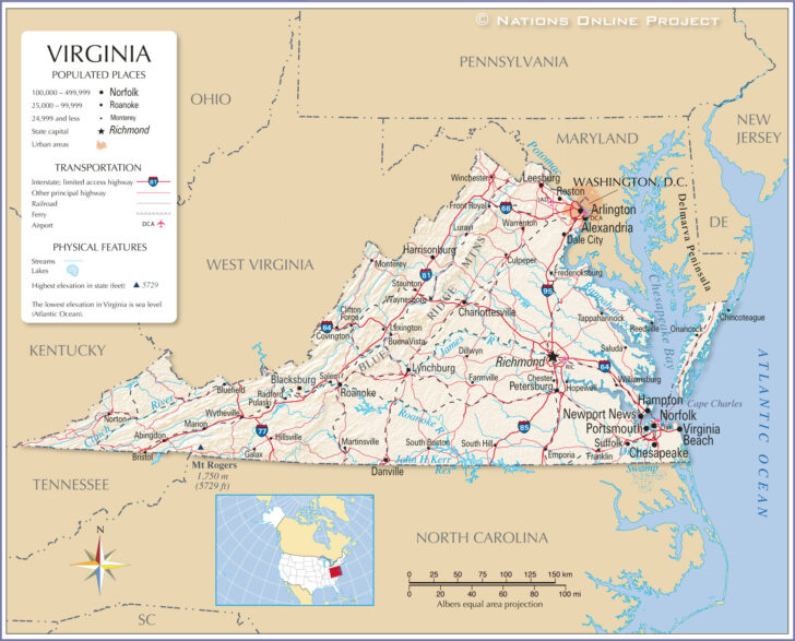 Map of Virginia USA with Cities