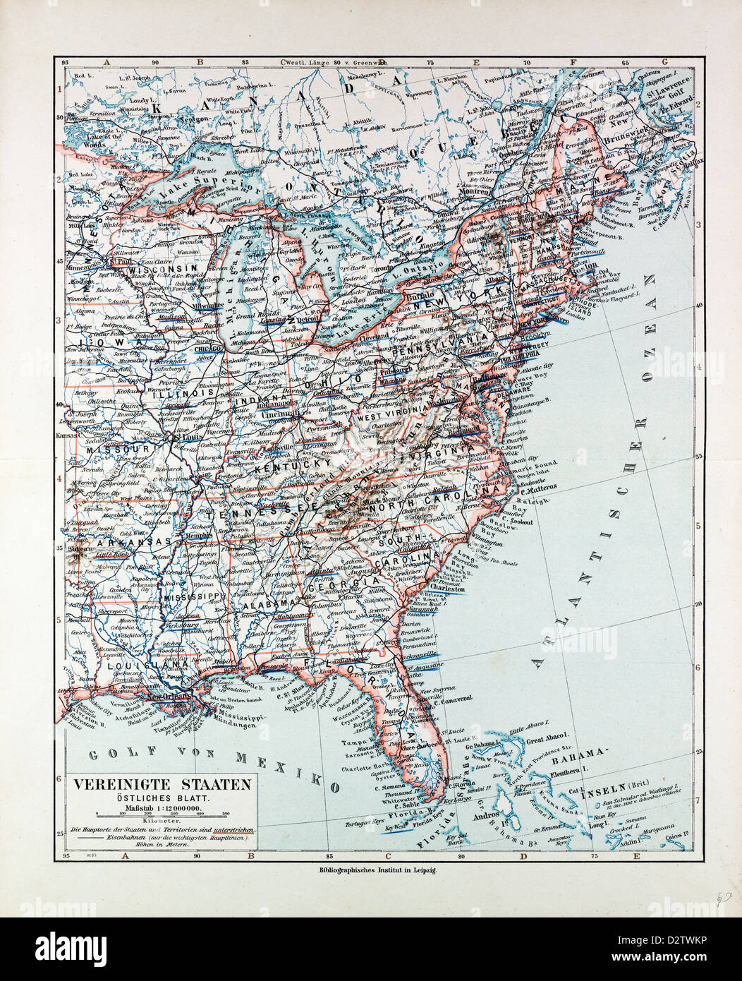 Map Of The Eastern Part Of The United States Of America 1899 Stock for Detailed Map Of The East Coast Usa
