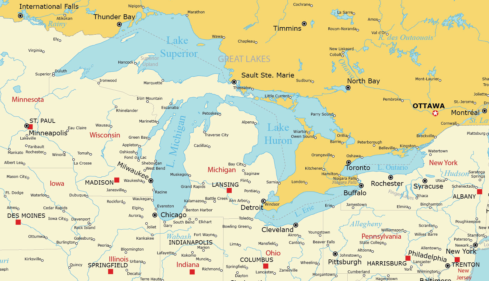 Map Of The Great Lakes Of North America - Gis Geography within Map Of Usa Showing Great Lakes