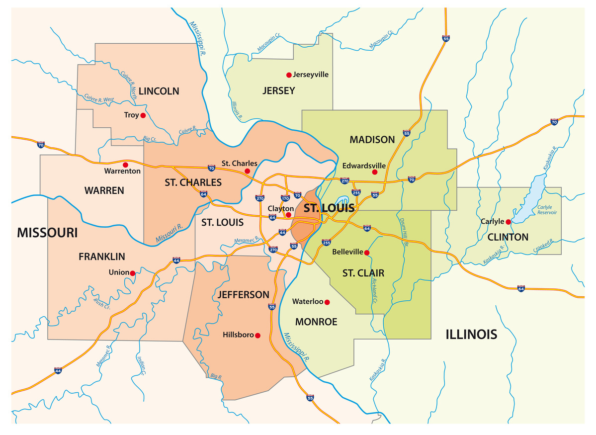 Map Of The Greater St. Louis Area In Illinois And Missouri, Usa for Map of USA Showing St Louis