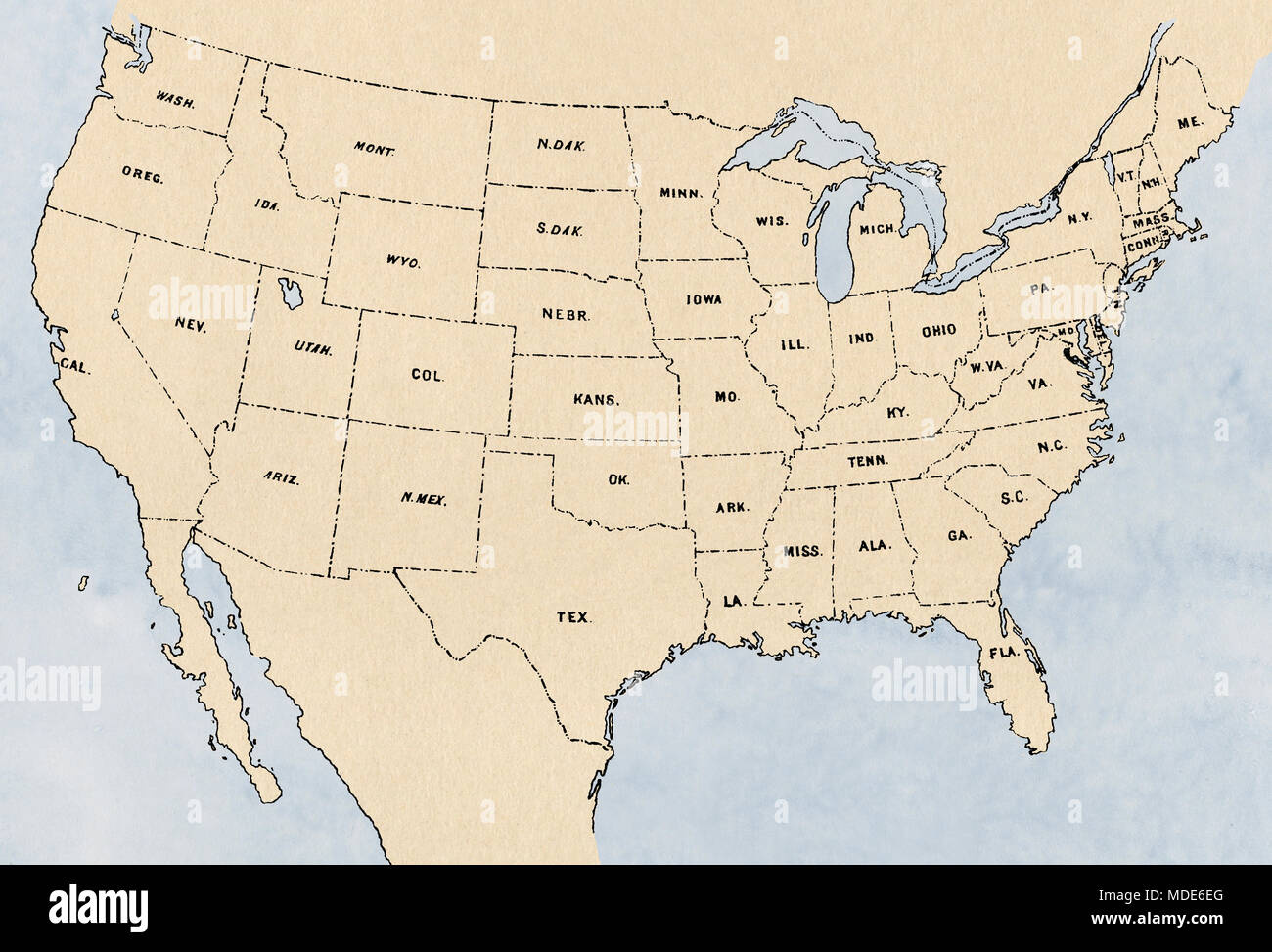 Map Of The Lower 48 States. Digitally Colored Lithograph Stock regarding Map of USA Lower 48 States