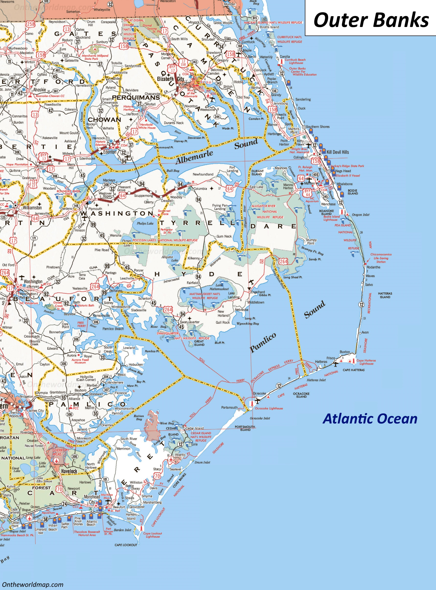 Map Of The Outer Banks | North Carolina, U.s. | List Of Islands in Map Of Outer Banks North Carolina Usa