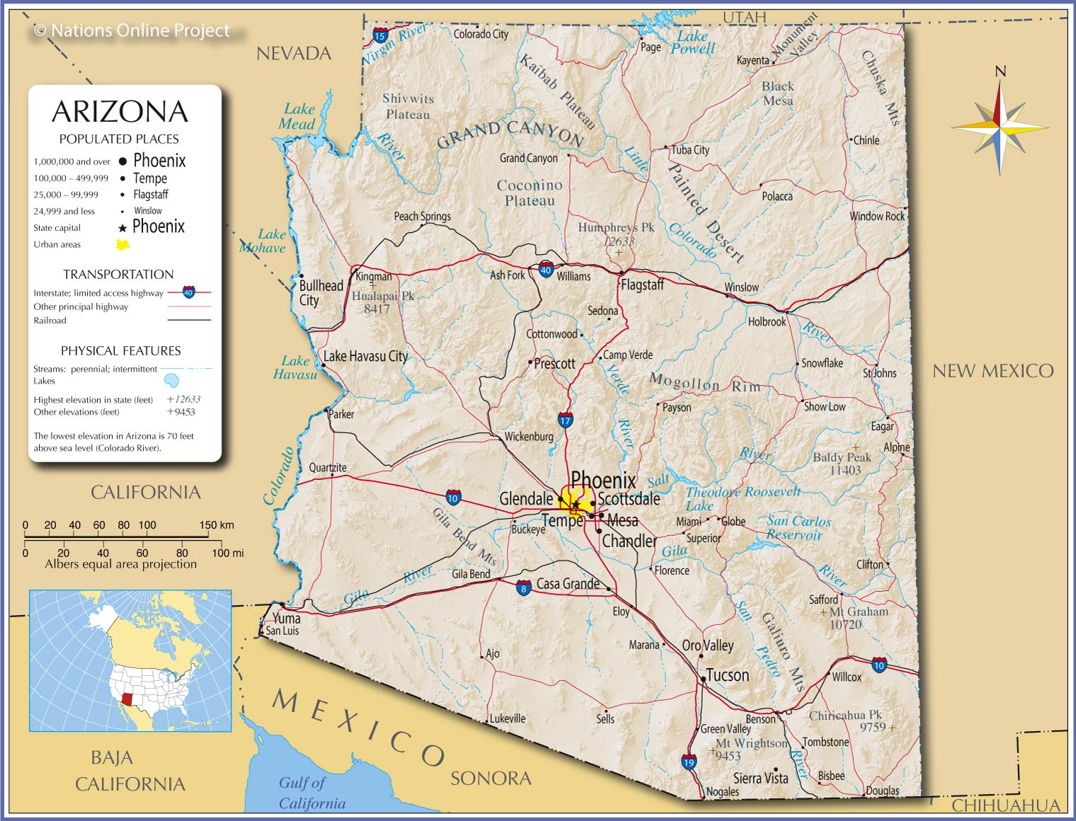 Map Of The State Of Arizona, Usa - Nations Online Project with regard to Show Arizona On Map Of Usa