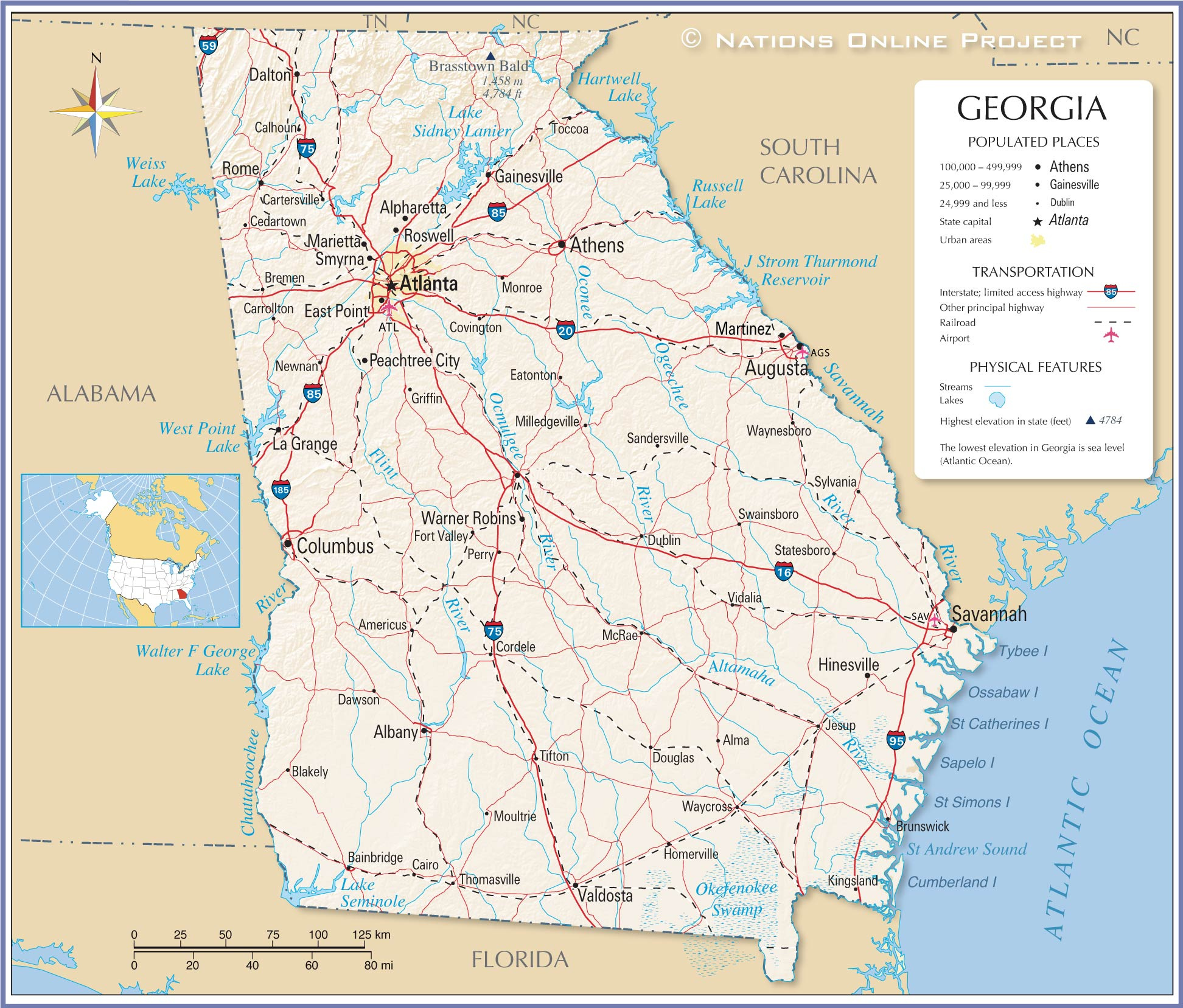 Map Of The State Of Georgia, Usa - Nations Online Project throughout Map of State of Georgia USA