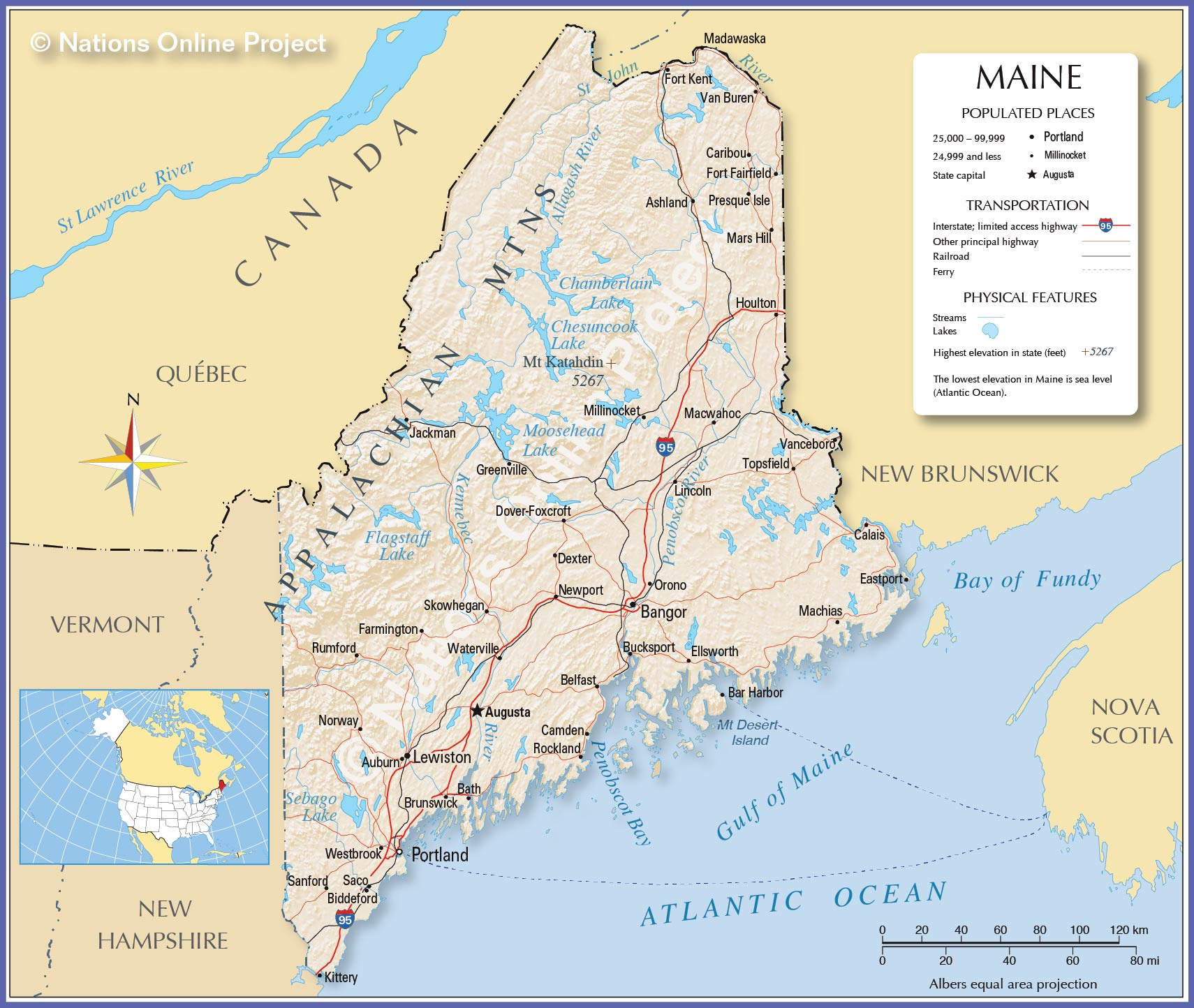 Map Of The State Of Maine, Usa - Nations Online Project with regard to Map Of Maine Usa With Cities