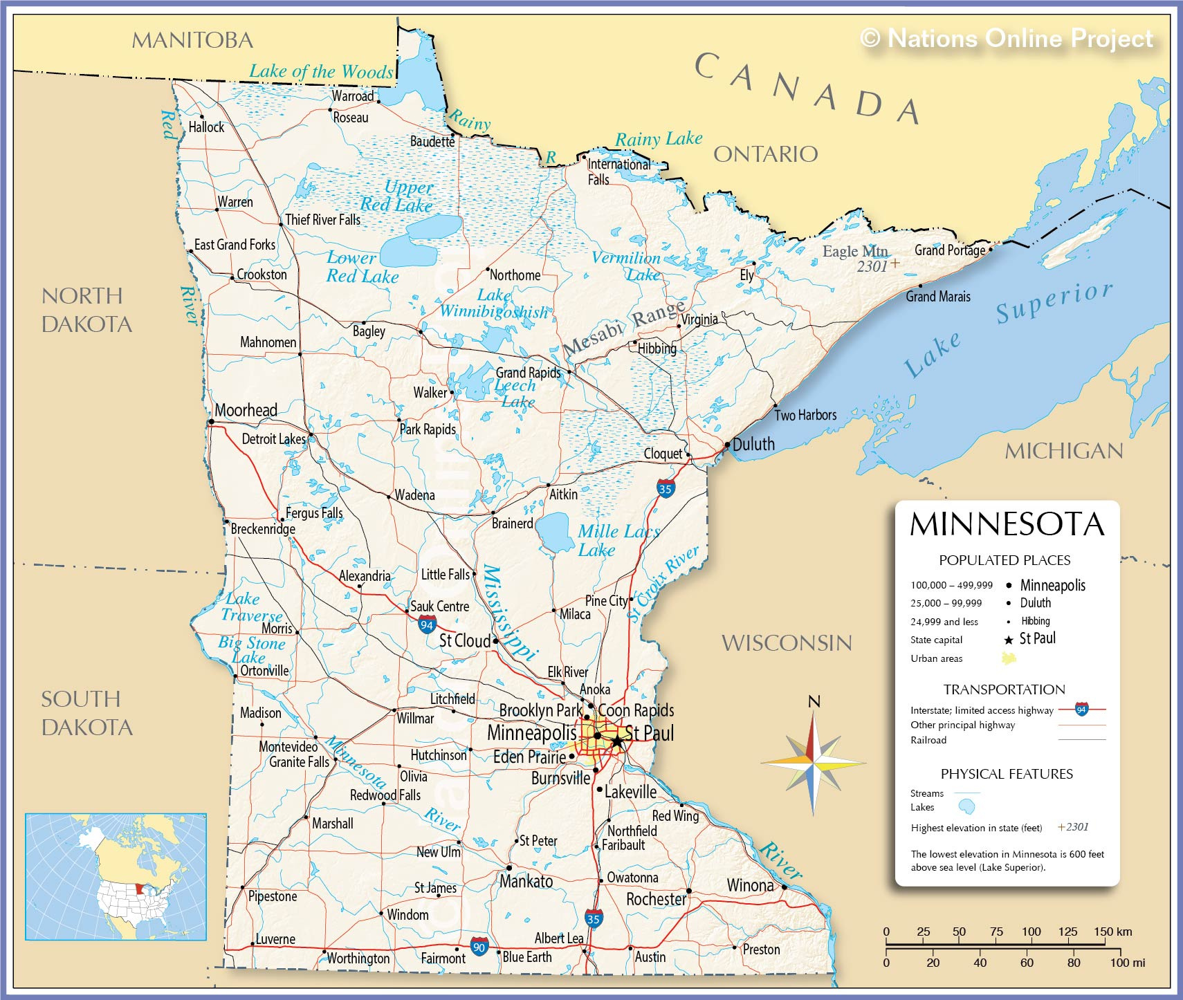 Map Of The State Of Minnesota, Usa - Nations Online Project pertaining to Show Minneapolis On Map Of Usa