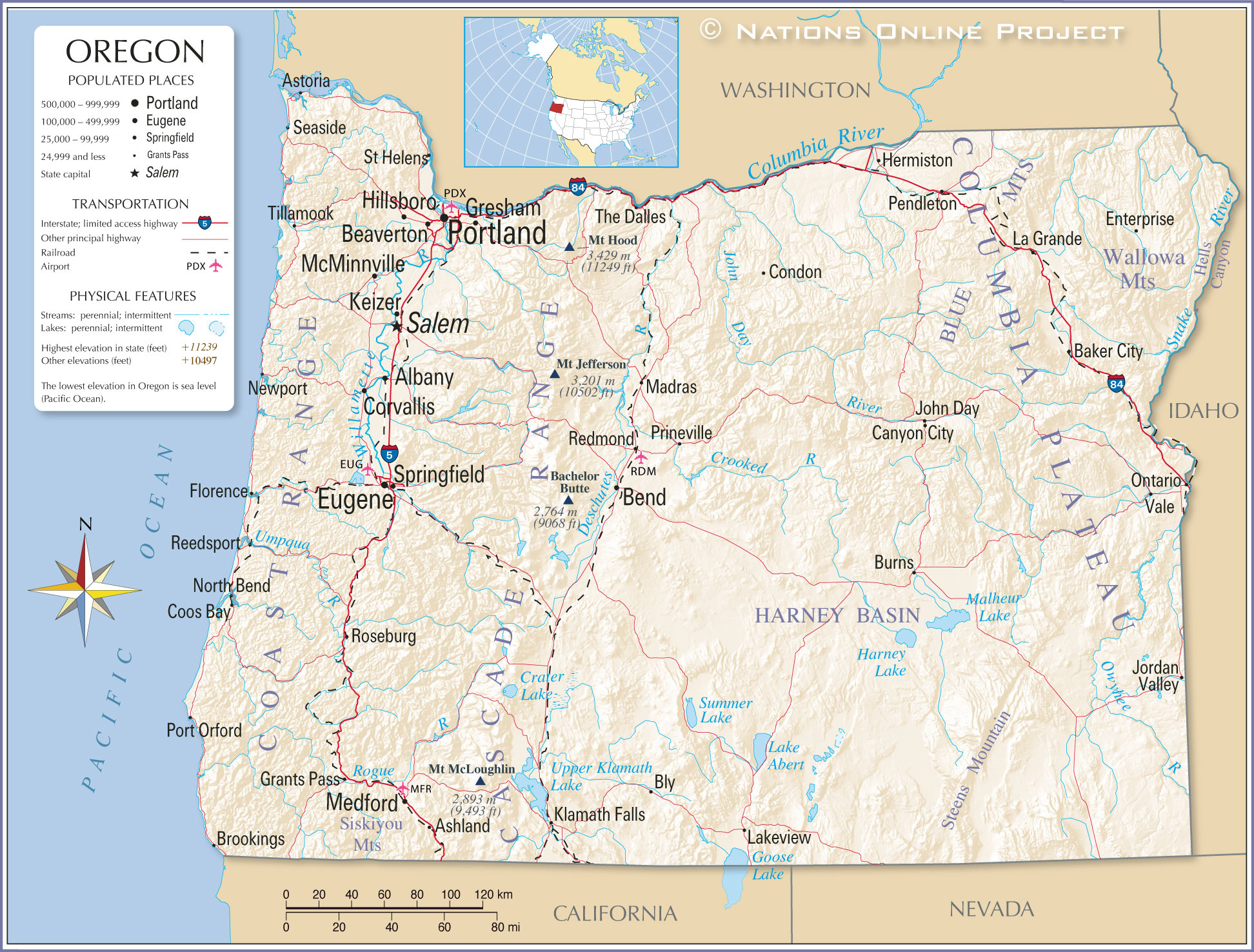 Map Of The State Of Oregon, Usa - Nations Online Project inside Portland Oregon On Map Of Usa