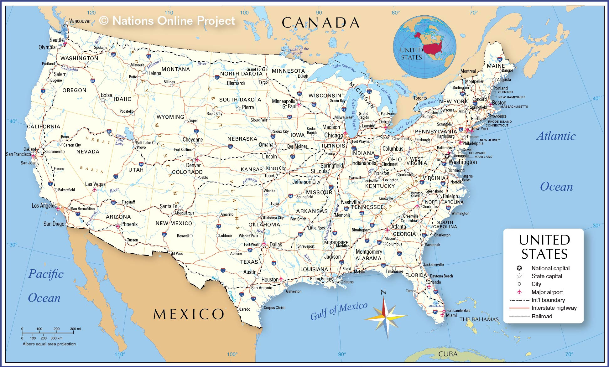 Map Of The United States - Nations Online Project inside Atlantic Ocean On Map of USA