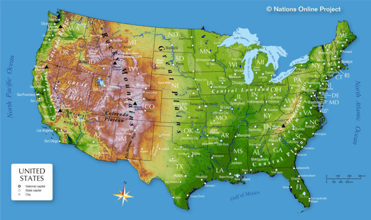 Topographic Map of USA with Cities