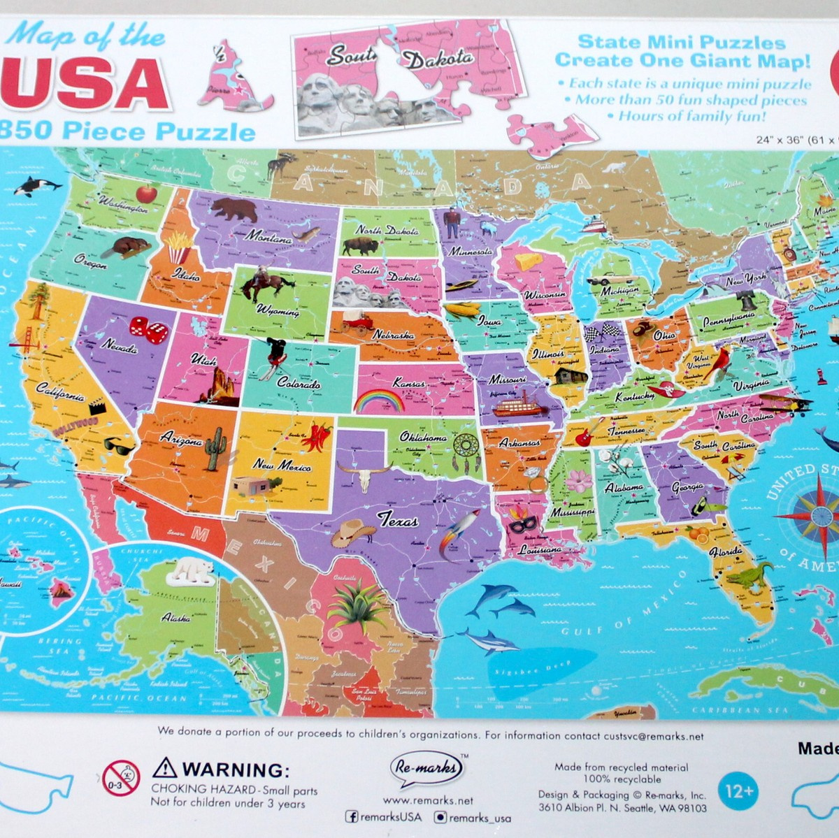 Map Of The Usa Puzzle 50 State Mini Puzzles Create Giant Map 850 Pieces New inside 850 Piece Map Of The Usa