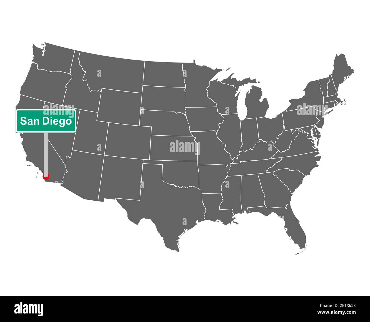 Map Of The Usa With Road Sign San Diego Stock Photo - Alamy pertaining to San Diego On Map of USA