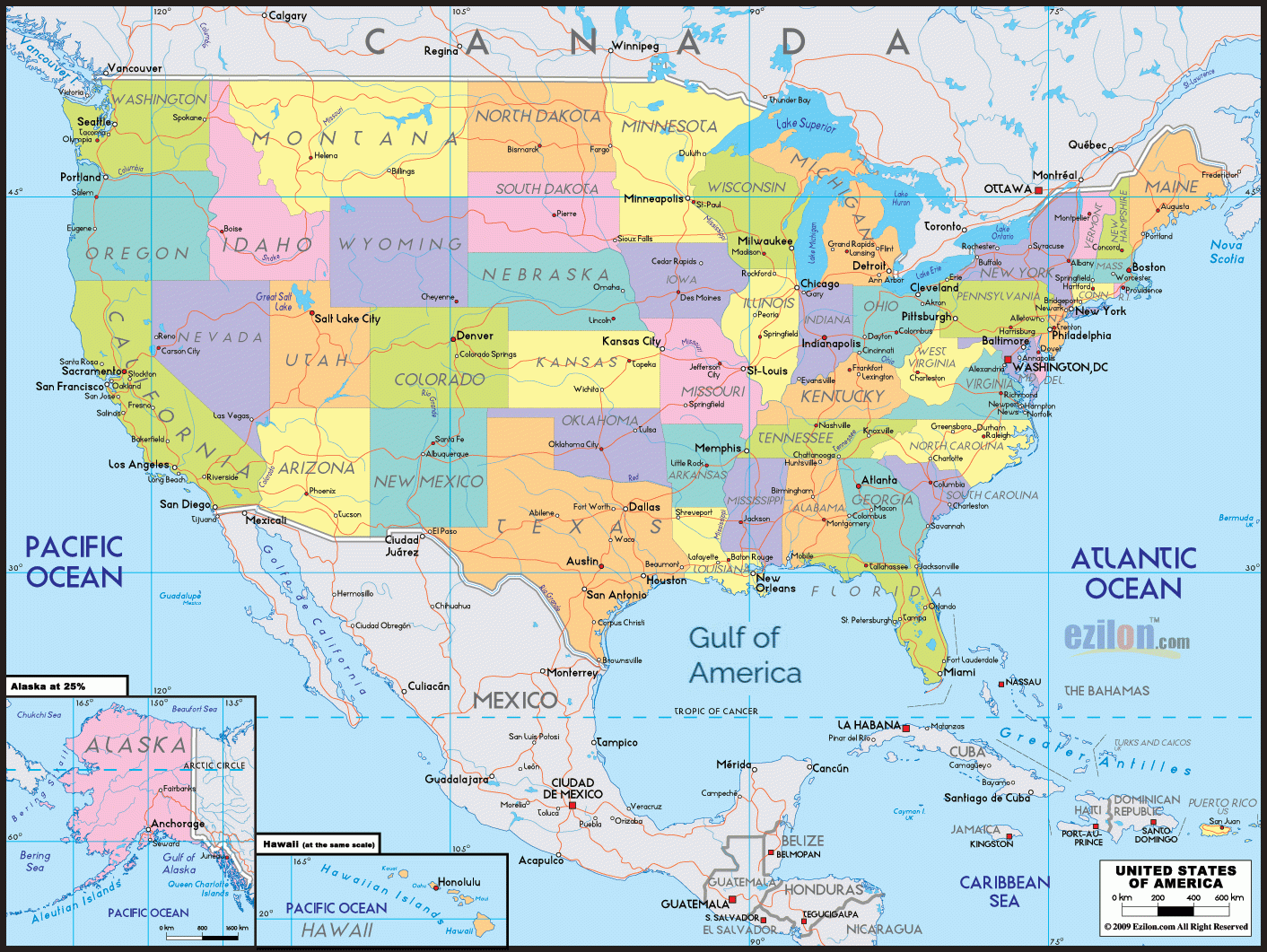 Map Of United States Of America - Usa Map With Cities, Capitals regarding Political Map Of Usa With Major Cities