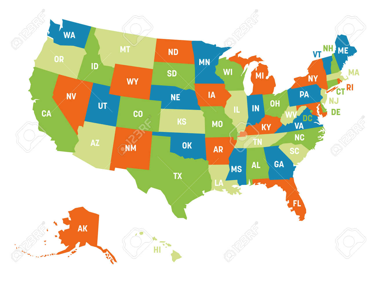 Map Of United States Of America, Usa, With State Postal pertaining to Map of USA with Postal Abbreviations