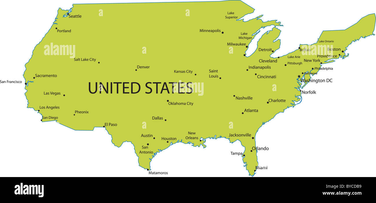 Map Of United States Of America With Major Cities, Vector Stock with regard to Map of Major Cities In USA