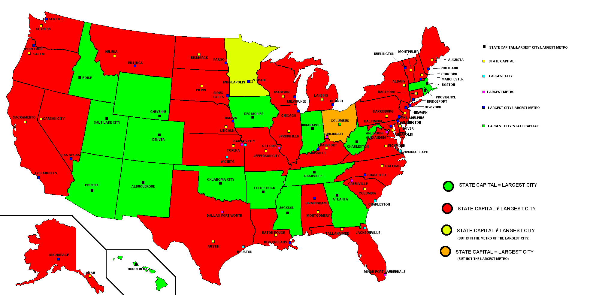 Map Of Us State Capitals And Largest Cities : R/Mapporn throughout Map of USA with State Capitals and Major Cities