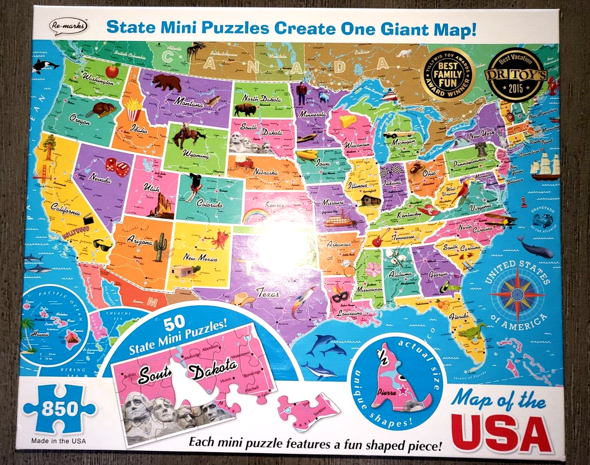 Map Of Usa 850 Pc Puzzle Each State A Mini Puzzle Shaped Pieces Fun! for 850 Piece Map of the USA
