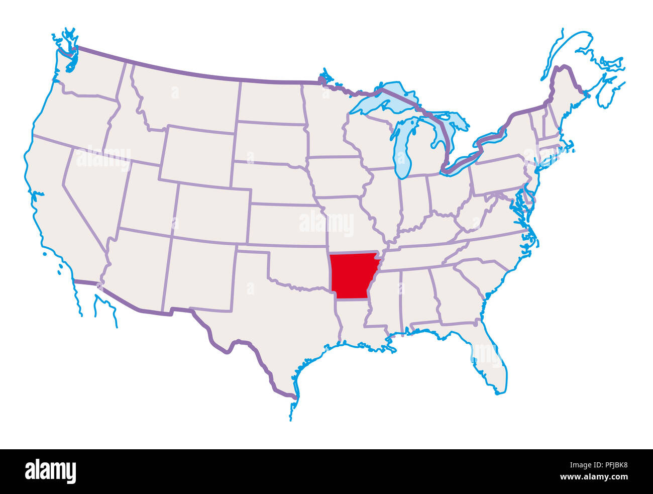 Map Of Usa, Arkansas Highlighted In Red, Close-Up Stock Photo - Alamy intended for Arkansas On A Map Of The Usa