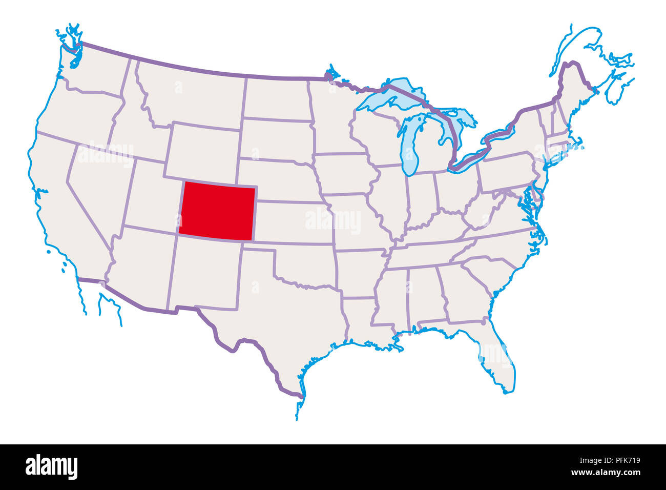 Map Of Usa, Colorado Highlighted In Red Stock Photo - Alamy regarding Map of USA with Colorado Highlighted