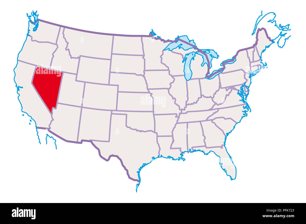 Map Of Usa, Nevada Highlighted In Red Stock Photo - Alamy regarding Nevada On A Map Of Usa