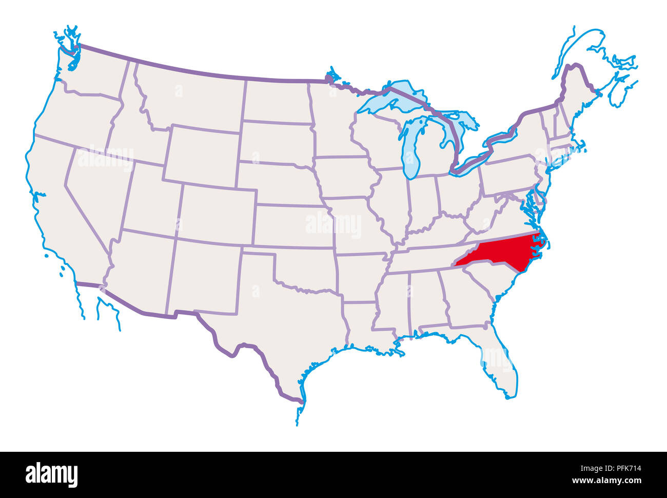 Map Of Usa, North Carolina Highlighted In Red Stock Photo - Alamy in North Carolina In Map Of Usa
