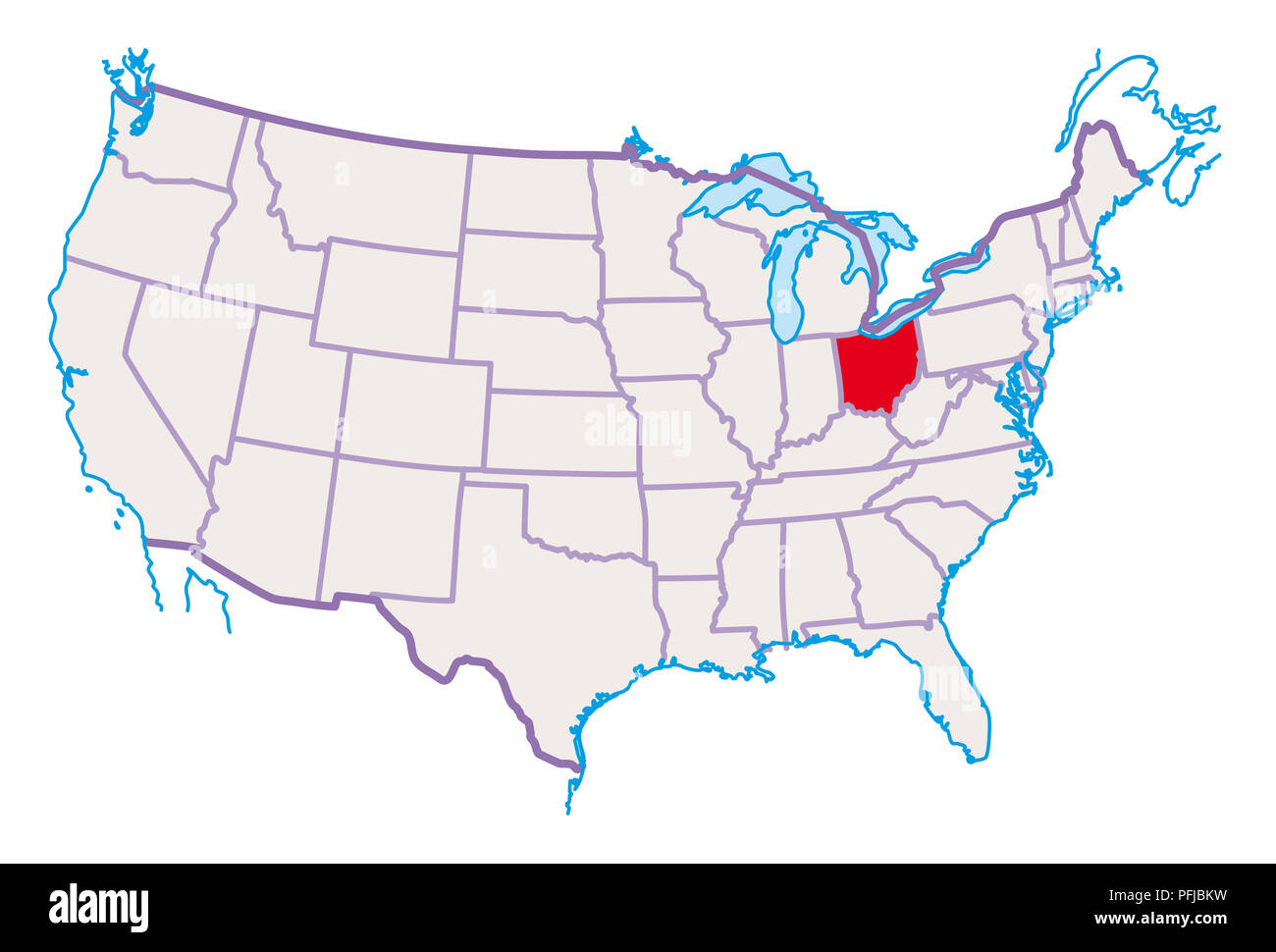 Map Of Usa, Ohio Highlighted In Red Stock Photo - Alamy within Map of USA with Ohio Highlighted