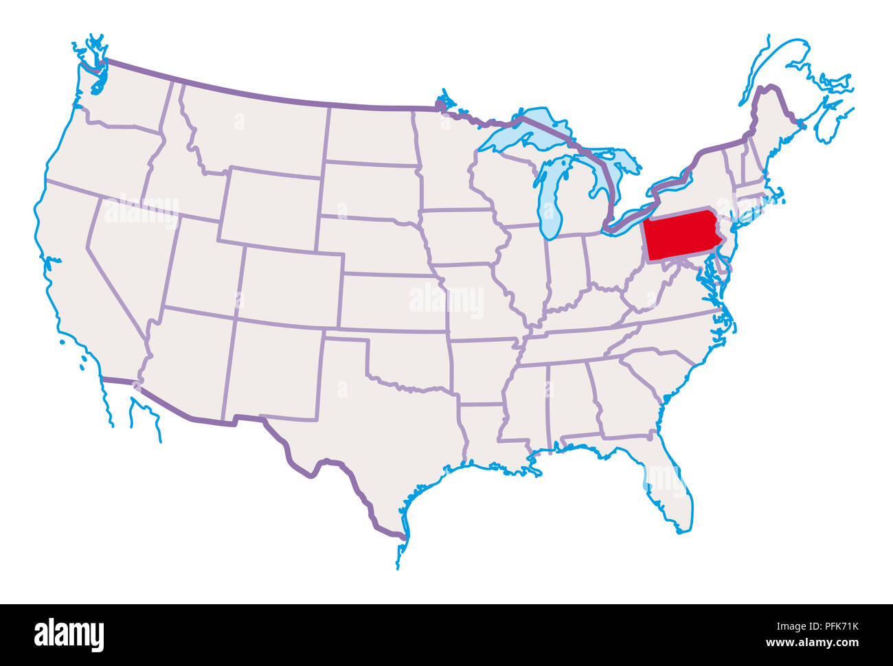 Map Of Usa, Pennsylvania Highlighted In Red Stock Photo - Alamy regarding Where Is Pennsylvania On The Map Of Usa