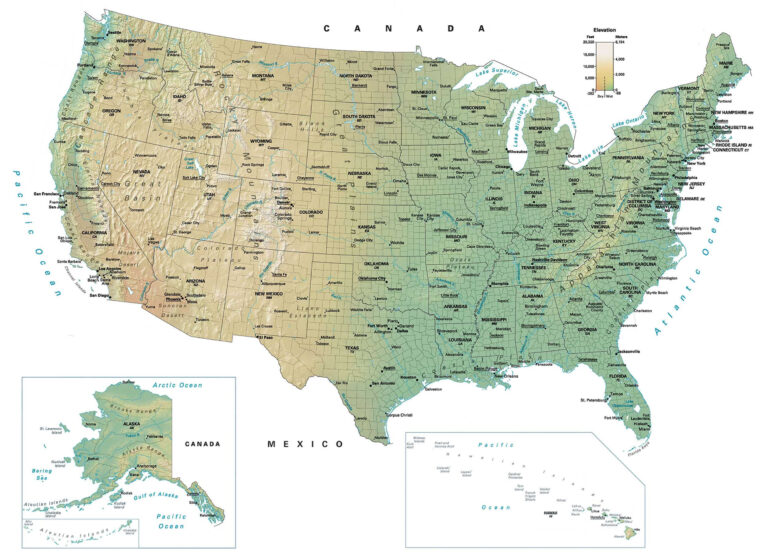 Map of USA with Rivers and Cities