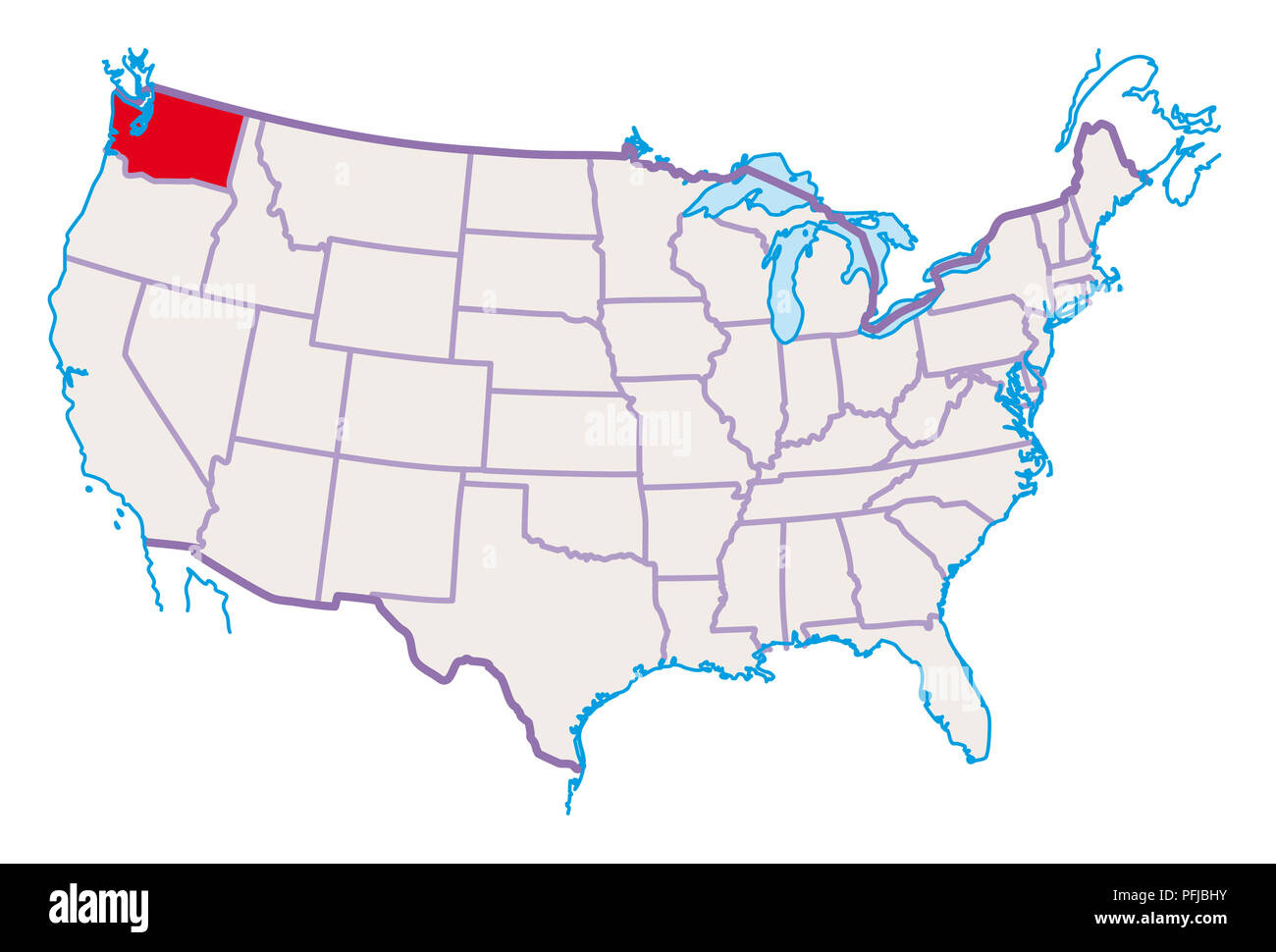 Map Of Usa, Washington Highlighted In Red Stock Photo - Alamy with Where Is Washington On the Map of USA