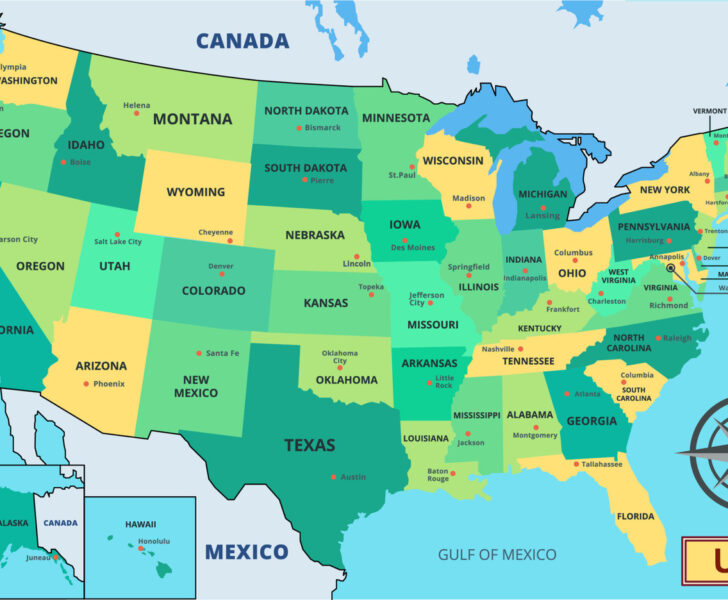 Map of USA States with Names