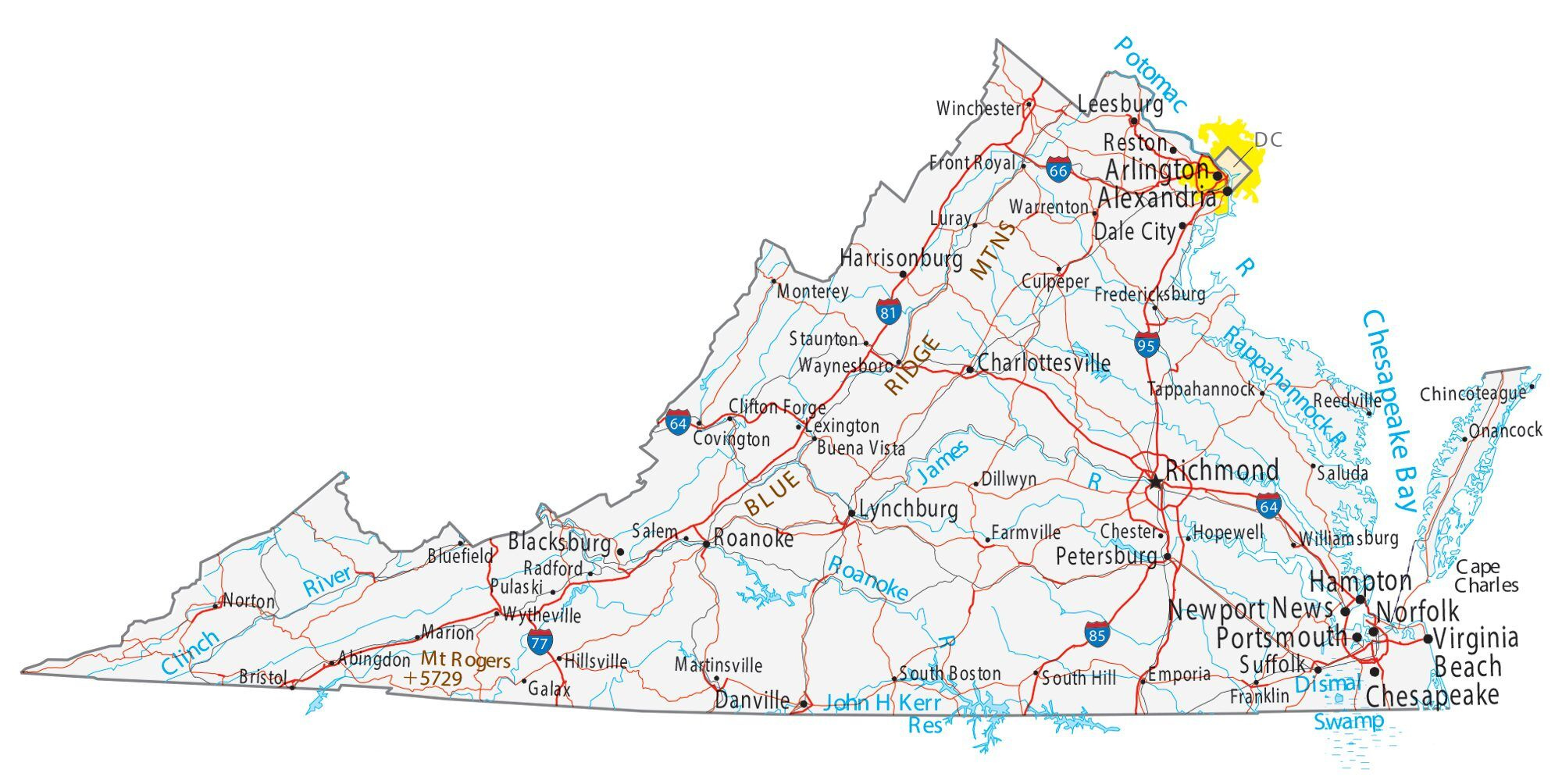 Map Of Virginia - Cities And Roads - Gis Geography for Map of Virginia USA with Cities