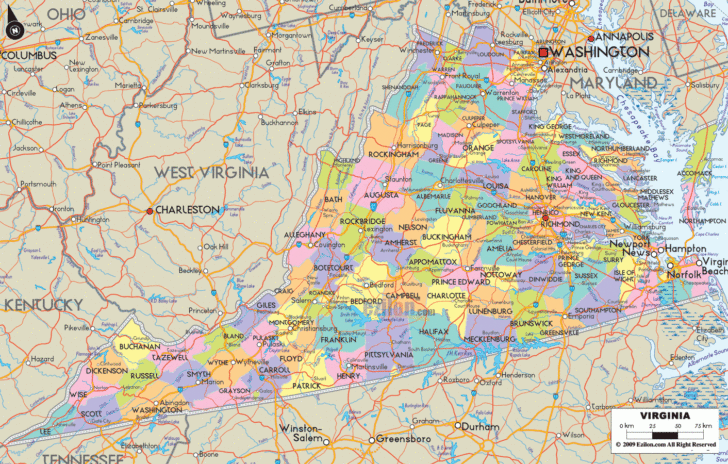 Map of Virginia USA and Surrounding States Map of Virginia USA and Surrounding States
