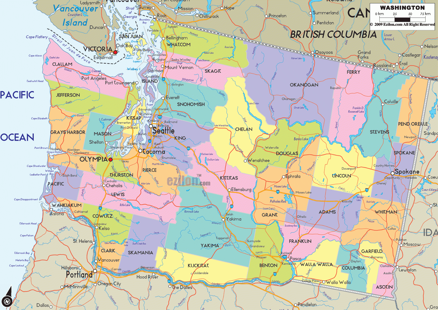 Map Of Washington - Detailed Washington Map With Cities, Counties pertaining to Road Map of Washington State USA