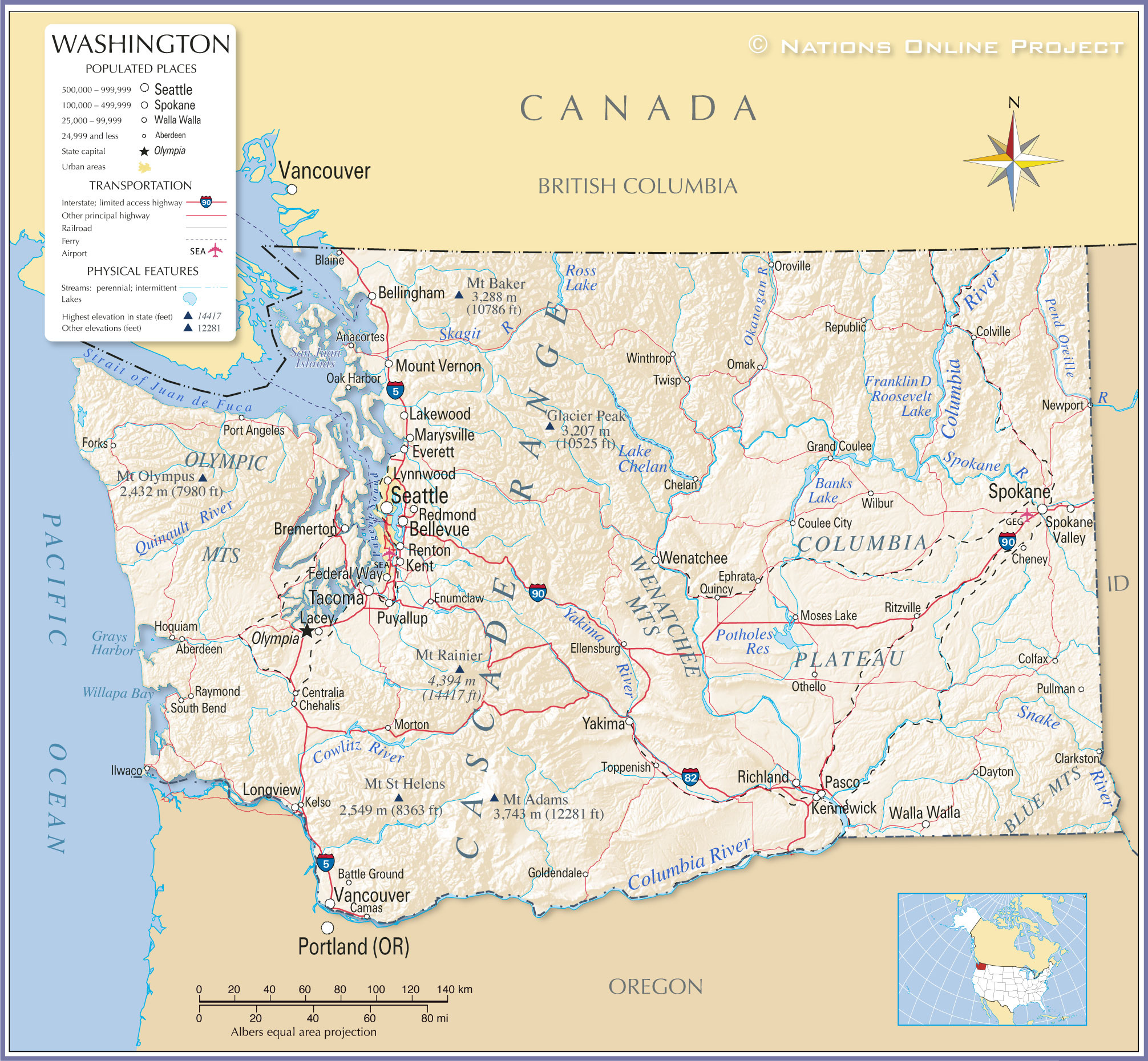 Map Of Washington State, Usa - Nations Online Project inside Map of State of Washington USA
